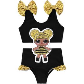 L.O.L. Surprise! Girl's One Piece Swimsuit Cut-Out Butterfly Bow Ruffle Summer Pool Beach Sport Bathing Suits