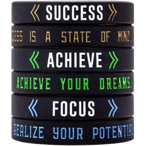 Sainstone Success, Achieve, Focus - Motivational Silicone Bracelets - Inspirational Silicone Wristbands with Inspirational Messages - Adult Unisex Size for Men Women Teens Athletes