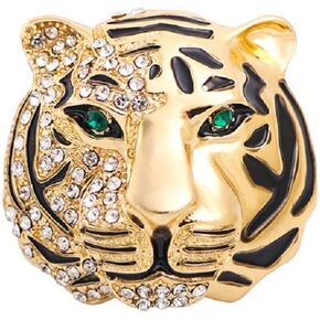 Rhinestone Tiger Head Brooch Pins,Gold Silver Vintage Animal Lapel Suit Pin,Punk Crysta Charm Tiger Head Badge Coat Collar Brooch for Men Women Girls