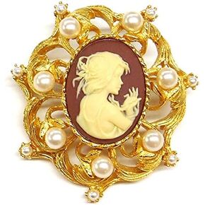 24k Gold Plated Made in New York Cameo Luxury Real Statement Carved Face Royal Resin Brooch Pin Badge Anniversary Mother Gift