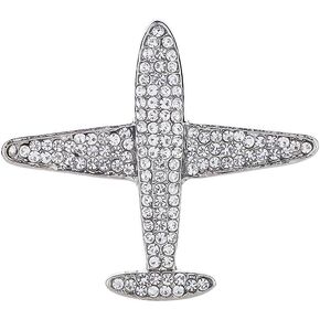 Full Rhinestone Plane Brooch Pin Women Men Suit Overcoat Lapel Pin Crystal Airplane Safty Pin Badges Gift for Aviation Professionals