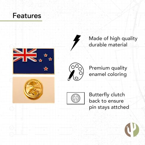 New Zealand Country Rectangle Flag Lapel Pin Enamel Made of Metal Memorvenir Hat Men Patriotic NZ (Rectangle Pin) in Saudi Arabia
