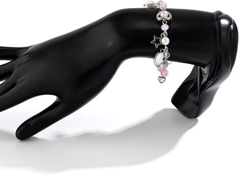 Y2k Star Bracelet For Women Teen Girls Cute Pink Heart Beaded Pendant Bracelet Aesthetic Dainty Adjustable Gothic Punk Cool Resin Fashion Jewelry Gift Valentine's Day in Saudi Arabia