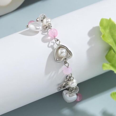 Y2k Star Bracelet For Women Teen Girls Cute Pink Heart Beaded Pendant Bracelet Aesthetic Dainty Adjustable Gothic Punk Cool Resin Fashion Jewelry Gift Valentine's Day in Saudi Arabia