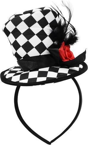 Nicky Bigs Novelties Soft Mini Top Hat Headband Checkered with Feathers & Flower, One Size, Multi-Colored in Saudi Arabia