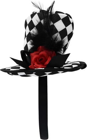 Nicky Bigs Novelties Soft Mini Top Hat Headband Checkered with Feathers & Flower, One Size, Multi-Colored in Saudi Arabia