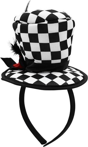 Nicky Bigs Novelties Soft Mini Top Hat Headband Checkered with Feathers & Flower, One Size, Multi-Colored in Saudi Arabia