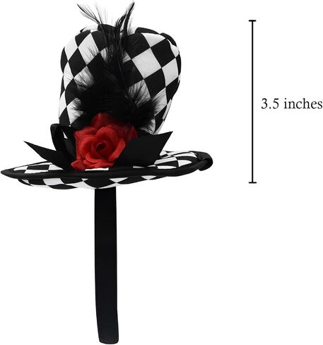 Nicky Bigs Novelties Soft Mini Top Hat Headband Checkered with Feathers & Flower, One Size, Multi-Colored in Saudi Arabia