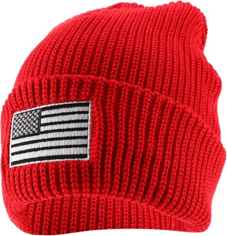 Oversized XXL Grey American Flag Embroidered Ribbed Beanie Cap in Saudi Arabia