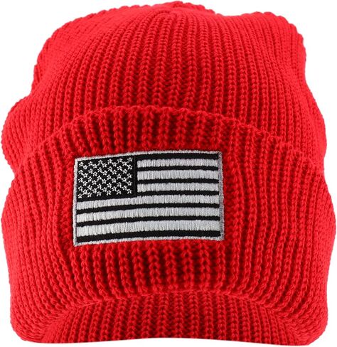 Oversized XXL Grey American Flag Embroidered Ribbed Beanie Cap in Saudi Arabia
