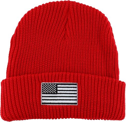Oversized XXL Grey American Flag Embroidered Ribbed Beanie Cap in Saudi Arabia