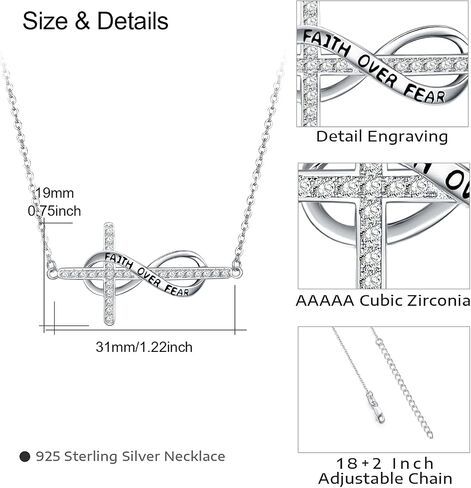 MEDWISE Infinity Cross Necklace 925 Sterling Silver Cross Necklace Faith Hope Pendant Jewelry Gifts for Women Wife Girls in Saudi Arabia