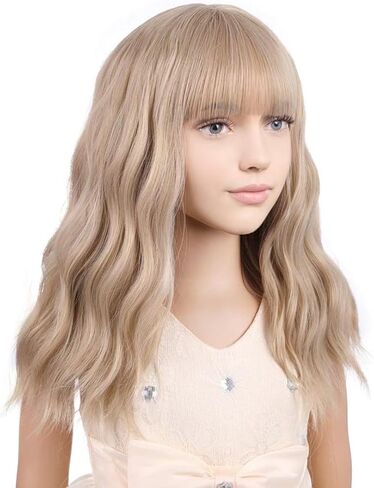 Kids Short Mix Blonde Wavy Curly Wigs Girls Blonde Wig with Bangs Synthetic Cosplay Hair Wig for kids Children in Saudi Arabia