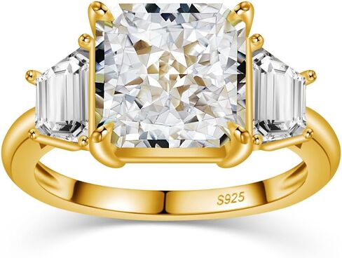 خاتم زركونيا مكعب 5 قيراط من الفضة الإسترليني عيار 925 خواتم ذهبية لامعة مشعة للنساء مناسبة لهدايا عيد الحب مقاس 8-10 in Kuwait