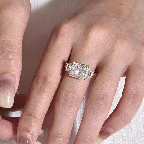 خاتم زركونيا مكعب 5 قيراط من الفضة الإسترليني عيار 925 خواتم ذهبية لامعة مشعة للنساء مناسبة لهدايا عيد الحب مقاس 8-10 in Kuwait