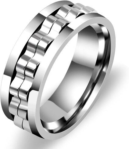 Oneress 8 مم والعتاد تململ حلقة عالية البولندية القلق حلقة مكافحة الغزل بارد تخفيف التوتر خواتم للرجال النساء صديقها الزفاف الفرقة حجم 6-10 in Saudi Arabia