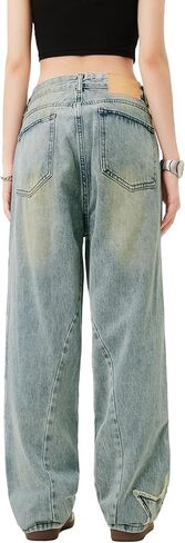 Women's Straight Leg Jeans, Pentagram Pattern Denim Pants Loose Fit Streetwear Trouser Boyfriend Jeans for Women in Kuwait