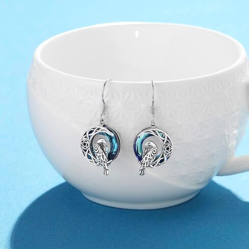 Crystal Raven Earrings Sterling Silver Crow Viking Odin Bird Drop Earrings Blue Crystal Raven on Moon Jewelry Gifts for Women Girls in Saudi Arabia