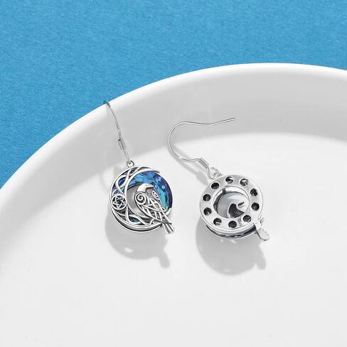 Crystal Raven Earrings Sterling Silver Crow Viking Odin Bird Drop Earrings Blue Crystal Raven on Moon Jewelry Gifts for Women Girls in Saudi Arabia