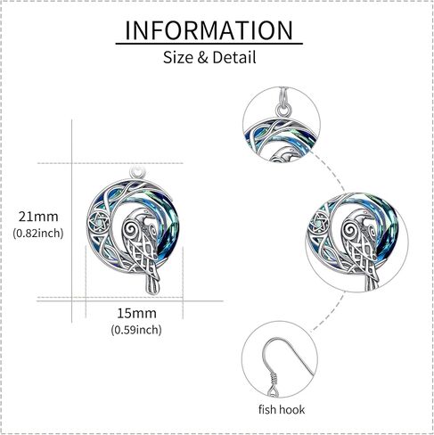 Crystal Raven Earrings Sterling Silver Crow Viking Odin Bird Drop Earrings Blue Crystal Raven on Moon Jewelry Gifts for Women Girls in Saudi Arabia