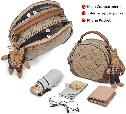 Small Top Handle Handbags for Women, Ladies Mini Crossbody Shoulder Bags with 2 Adjustable Strap, Brown in Kuwait