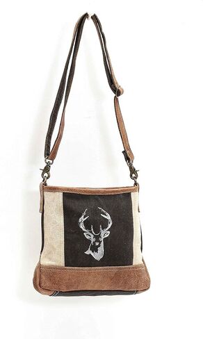 Myra Bags Reindeer Upcycled Canvas Crossbody Bag S-1033, Tan, Khaki, Brown, One_Size in Saudi Arabia