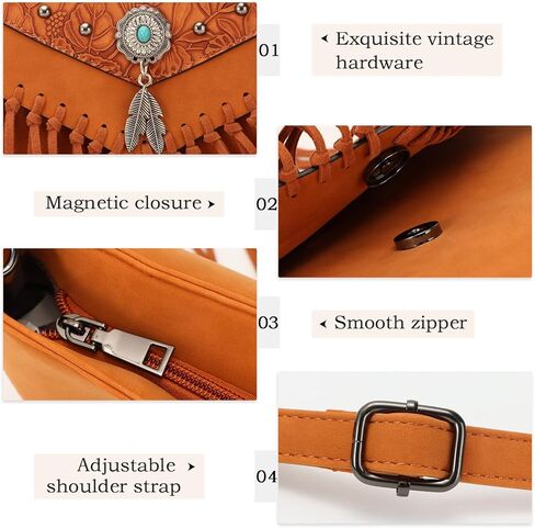 حقيبة Freie Liebe Retro Crossbody بمحفظة هامشية محفظة كروس غربية للنساء حقائب كتف فيروزية عتيقة in Kuwait