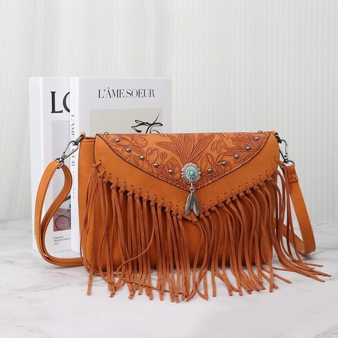 حقيبة Freie Liebe Retro Crossbody بمحفظة هامشية محفظة كروس غربية للنساء حقائب كتف فيروزية عتيقة in Kuwait