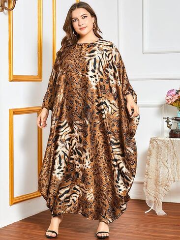 Qianliniuinc Women Abaya Arabic Maxi Dress - Lady Plus Size Loose Cocktail Party Gown Black in Saudi Arabia