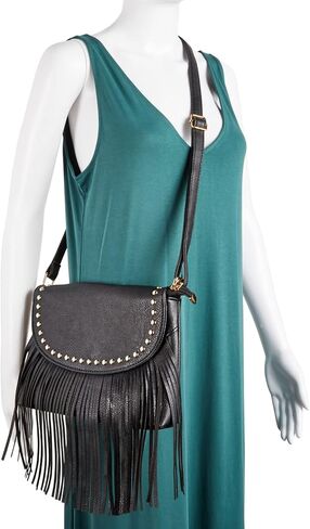 Black Fringe Purse for Women, Faux Leather Hippie Crossbody Bag (10.5 x 1.5 x 7.8 In) in Kuwait