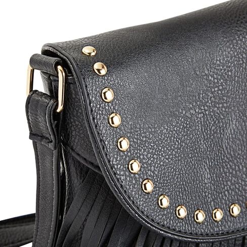 Black Fringe Purse for Women, Faux Leather Hippie Crossbody Bag (10.5 x 1.5 x 7.8 In) in Kuwait
