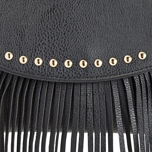 Black Fringe Purse for Women, Faux Leather Hippie Crossbody Bag (10.5 x 1.5 x 7.8 In) in Kuwait