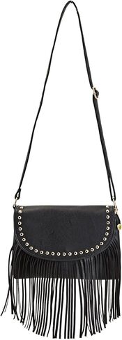Black Fringe Purse for Women, Faux Leather Hippie Crossbody Bag (10.5 x 1.5 x 7.8 In) in Kuwait