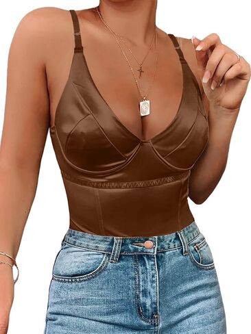 مشد نسائي من الساتان، قطعة علوية مثيرة برقبة على شكل حرف V عميقة ونيون للحفلات والخروج مع سلك داخلي in Kuwait