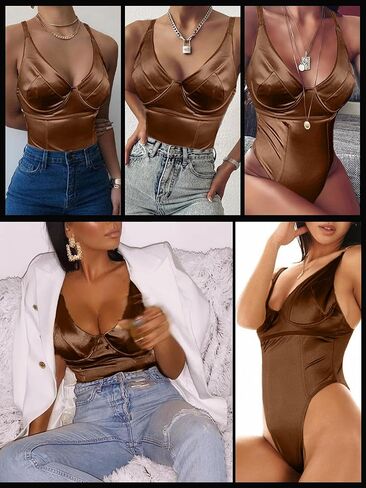 مشد نسائي من الساتان، قطعة علوية مثيرة برقبة على شكل حرف V عميقة ونيون للحفلات والخروج مع سلك داخلي in Kuwait