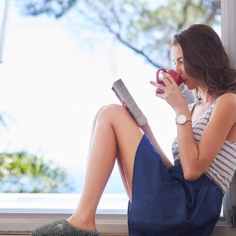 خف منزلي للجنسين للرجال والنساء داخلي من إسفنج الذاكرة الكشمير مزيج من القطن المحبوك للخريف والشتاء مضاد للانزلاق U419WMT029-بنفسجي-38-39 in Kuwait