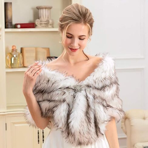 Fashband Fur Shawl Wrap Faux Fur Stole Scraves Bridal خفيف تغطية حتى الشتاء الزفاف حفلة التخرج العروس زهرة البنات in Kuwait