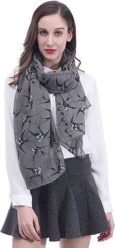 Swallow Bird Print Women's Scarf Shawl Wrap Lightweight in Saudi Arabia