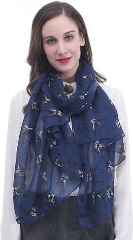 Swallow Bird Print Women's Scarf Shawl Wrap Lightweight in Saudi Arabia