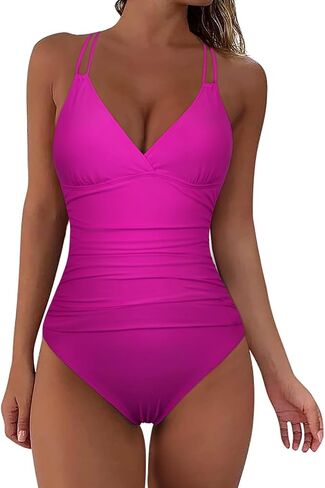 Hilor Women's Underwire One Piece Swimsuits Ruched V Neck Tummy Control Bathing Suit Criss Cross Monokini Swimwear in Kuwait