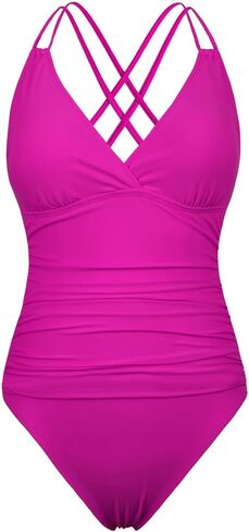 Hilor Women's Underwire One Piece Swimsuits Ruched V Neck Tummy Control Bathing Suit Criss Cross Monokini Swimwear in Kuwait