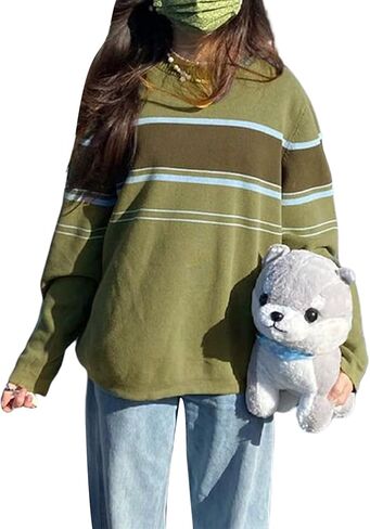 Women Oversized Sweater Long Sleeve Graphic Print Vintage Knitted Sweater Pullover Y2K Kawaii Preppy Grunge Knitwear in Kuwait