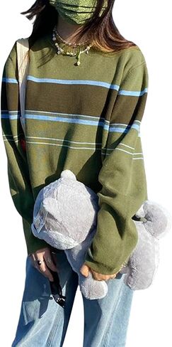 Women Oversized Sweater Long Sleeve Graphic Print Vintage Knitted Sweater Pullover Y2K Kawaii Preppy Grunge Knitwear in Kuwait