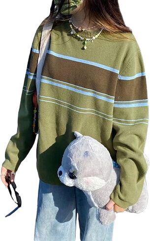 Women Oversized Sweater Long Sleeve Graphic Print Vintage Knitted Sweater Pullover Y2K Kawaii Preppy Grunge Knitwear in Kuwait