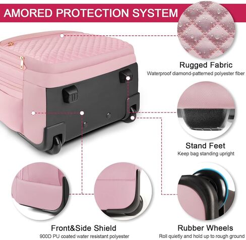 Arcoyard Rolling Backpack Carry On Luggage For Adults With Wheels, 45L Wheeled Backpack For Women, Travel Roller Backpack, Rolling Bookbag for Girls, Pink in Kuwait