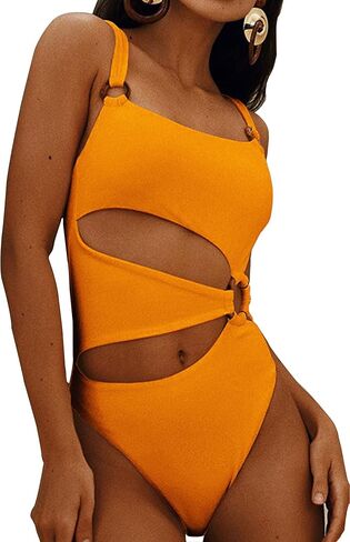 بدلة سباحة نسائية من قطعة واحدة من ALLureLove بحلقة للبطن وملابس سباحة ذات قصة عالية in Kuwait