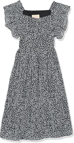 Pastourelle by Pippa & Julie Girls' Flutter Sleeve Midi Sundress, Black & White Floral Print in Saudi Arabia
