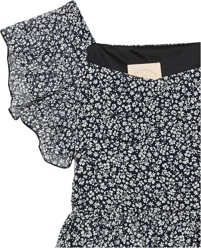 Pastourelle by Pippa & Julie Girls' Flutter Sleeve Midi Sundress, Black & White Floral Print in Saudi Arabia