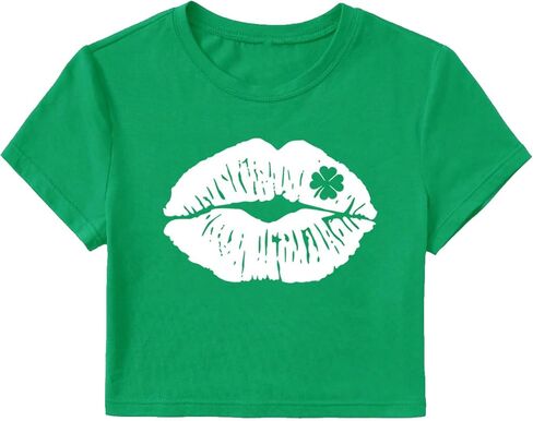 قمصان نسائية لعيد القديس باتريك تقبلني أنا أيرلندي تي شيرت قصير برسومات أربع أوراق البرسيم وأكمام قصيرة لطيفة in Kuwait