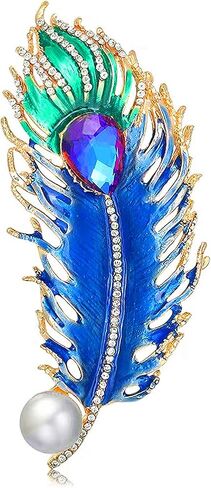 CINFAC Blue Feather brooches pins for women fashion Enamel Elegant women's brooches pin, Alloy Steel, no gemstone in Kuwait
